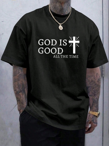 Manfinity Roughcore Men Casual Summer Cross & Slogan Graphic Printed Short Sleeve T-Shirt, for Friends