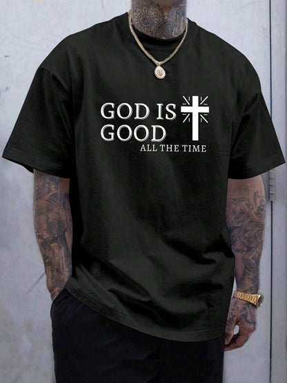 Manfinity Roughcore Men Casual Summer Cross & Slogan Graphic Printed Short Sleeve T-Shirt, for Friends