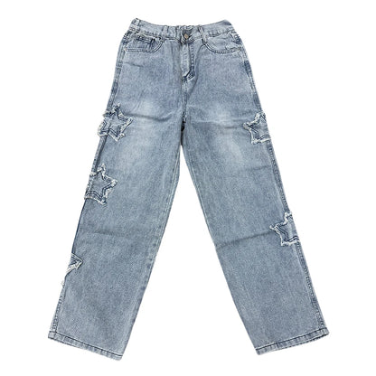 Star Embroidery Straight Casual Men Jeans Gothic Neutral New Wide Leg Loose Hip-Hop Fashion Youth Streetwear Denim Trousers Y2K